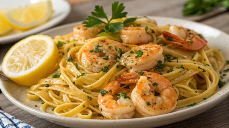 Lemon Butter Garlic Shrimp Pasta Golden Garlic Shrimp Pasta With Lemon And Fresh Parsley Garnish